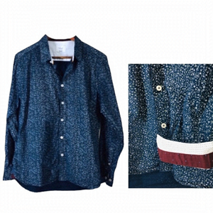 4/$45 LEVEL 10 Navy Blue White Floral Contrasting Cuff Long Sleeve Shirt size SM